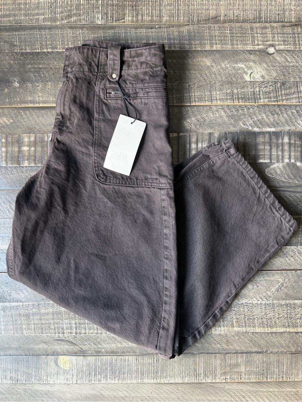 NWT Zara Mid Waist Cargo Barrel Pants